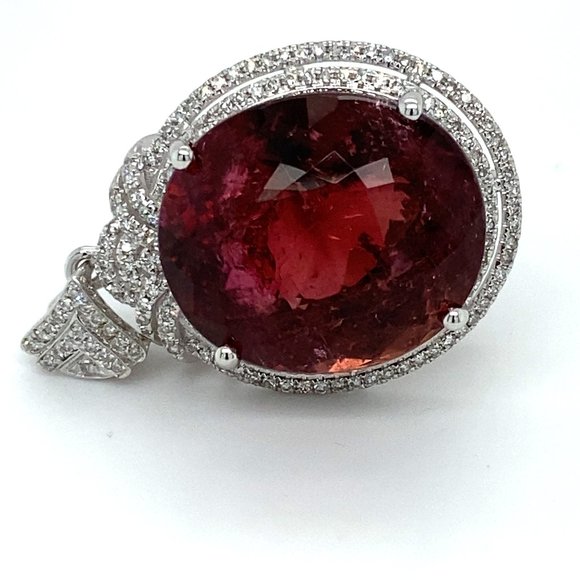 Rubellite 32.00ct Diamonds Solid 18K Gold Pendant - Picture 1 of 7